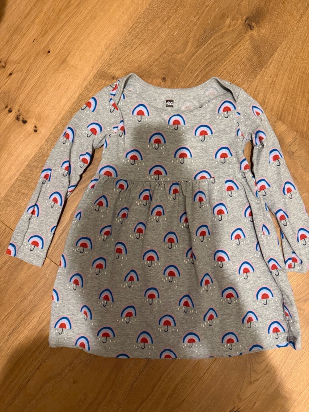Tea Collection Gray Long-Sleeve Dress with Red and Blue Rainbows
